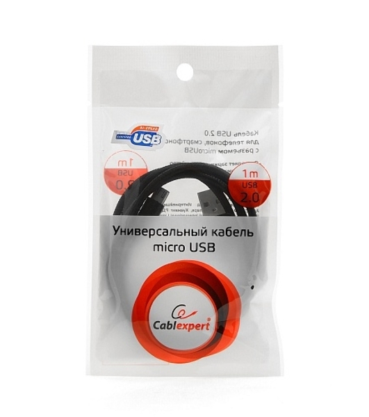 Кабель Gembird USB 2.0 Cablexpert AM/microBM 5P, 1м, нейлоновая оплетка, алюминиевые разъемы, черный, пакет