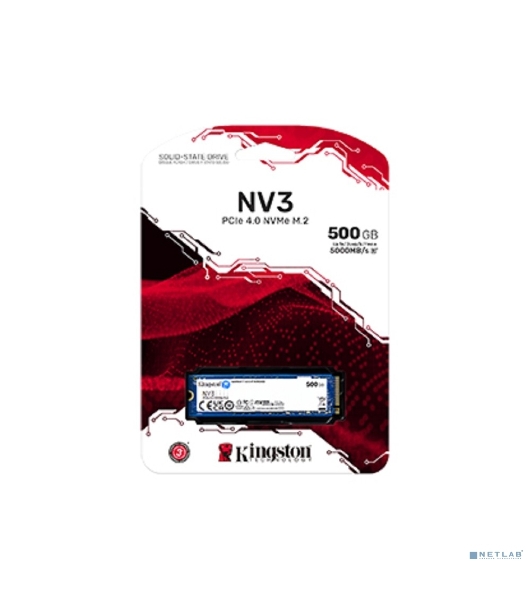 Накопитель SSD Kingston NV3, 500Gb, M.2 2280, PCIe 4.0 x4, NVMe, R/W 5000/3000