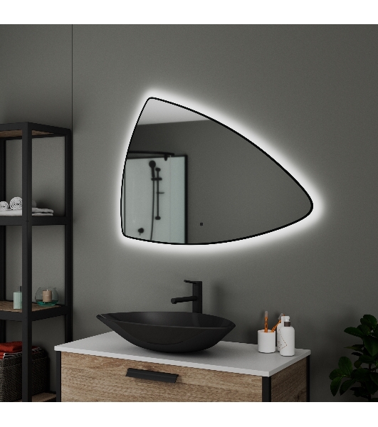 Зеркало Bau Triangle Loft 90х70, с LED фоновой подсветкой, бесконтактным сенсором, черной окантовкой