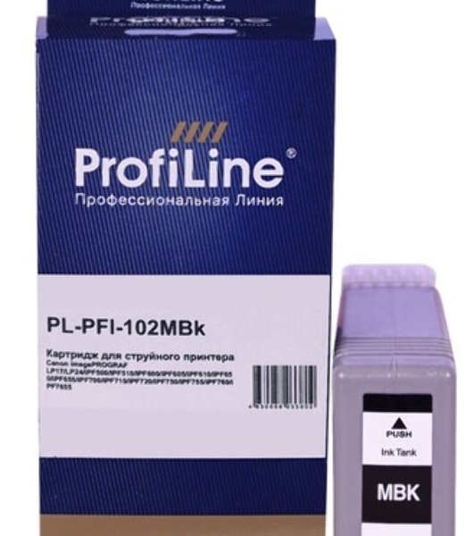 Картридж струйный ProfiLine PL-PFI-102MBK для принтеров Canon IPF510/IPF605/IPF610/IPF650/IPF655/IPF710/IPF750/IPF755/IPF760/IPF765 с чернилами Matte Black