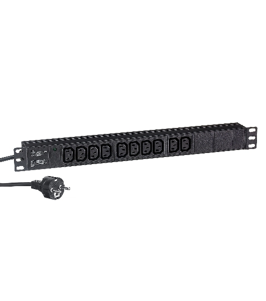 Блок розеток горизонтальный ExeGate ServerPro PDU-19H005 Al-10C13-EU3, 19', 1U, Алюминий, 10 IEC 320 C13, кабель с евровилкой VDE-250V-16A-3*1.5мм2, 3 метра, черный