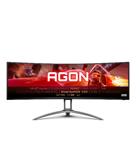 Монитор 48.8' AOC AG493UCX2 VA 5120x1440, 165 Гц, 1 мс, 32:9, 400 кд/м2, 3xHDMI, 1xDP, 1xUSB-C, изогнутый, черный