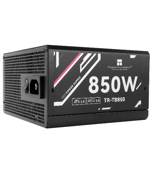 Блок питания Thermalright, 850W 80+ Bronze (ATX, 3.0, PCIe 5.0, Full modular, 1x24(20+4)pin, 2xCPU 8(4+4)pin, 4xPCIe*2 8(6+2)pin, 3xSATA3, 1x12+4pin (12VHPWR PCIe 5.0 12+4pin 600mm), 3xMOLEX4pin, Active, 120x120мм, 150x140x86mm, APFC, black)