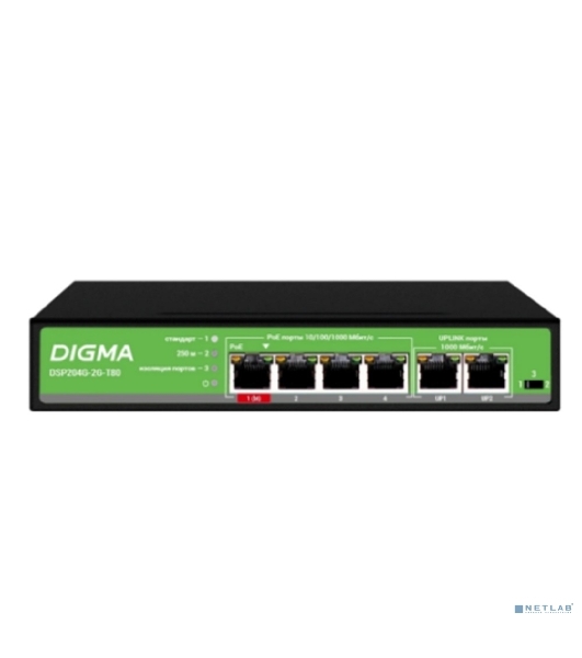 Коммутатор Digma DSP204G-2G-T80, 6×1 Гбит/с, неуправляемый