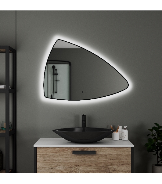 Зеркало Bau Triangle Loft 90х70, с LED фоновой подсветкой, бесконтактным сенсором, черной окантовкой