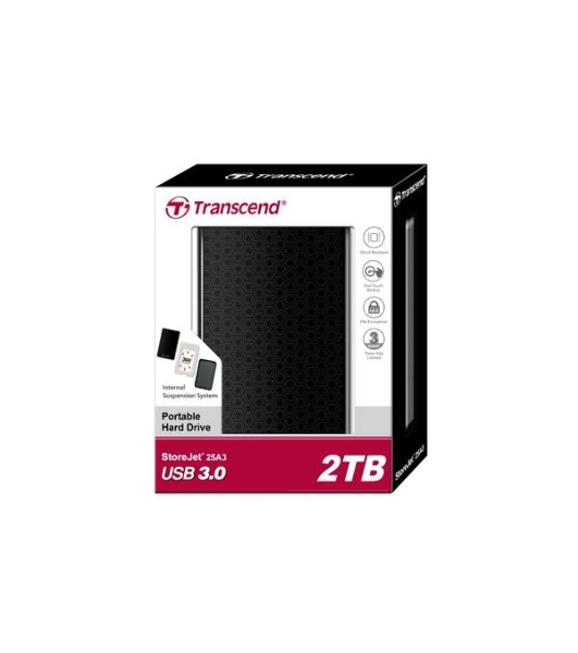 Внешний HDD 2.5' Transcend StoreJet 25A3, 2TB, USB 3.2 Gen 1 Type-A, 5400 rpm, черный