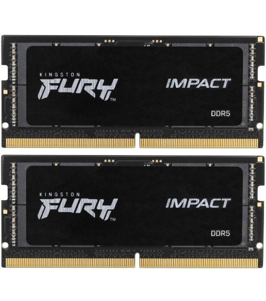 Оперативная память Kingston Fury Impact, DDR5, 32GB (2x16GB), 6400MHz, CL38, SO-DIMM, с радиатором, черный