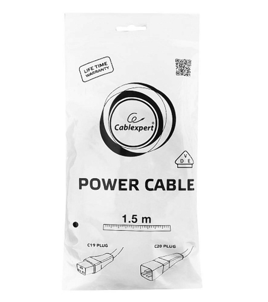 Кабель питания для UPC Gembird/Cablexpert, 1.5м, С19 - C20, 16А, черный, с заземлением