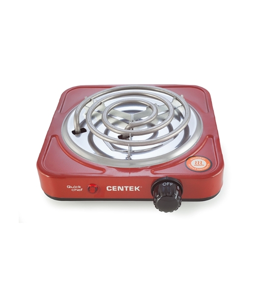 Плита настольная электрическая Centek CT-1508 красный, 1 кВт, ТЭН, конфорки - 1, эмаль, поворотные переключатели