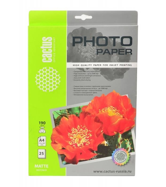 Фотобумага Cactus CS-MA419025 матовая A4 190 г/м2 25 листов