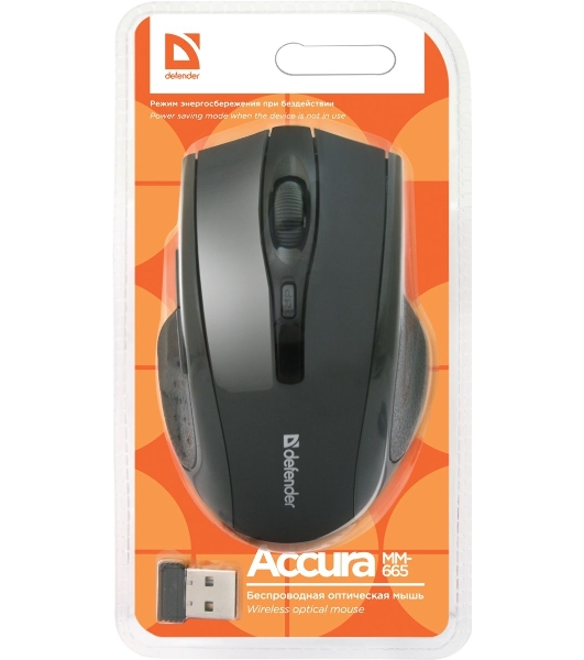 Мышь беспроводная Defender Accura MM-665 черный, 1600 dpi, радиоканал, USB, кнопки - 6
