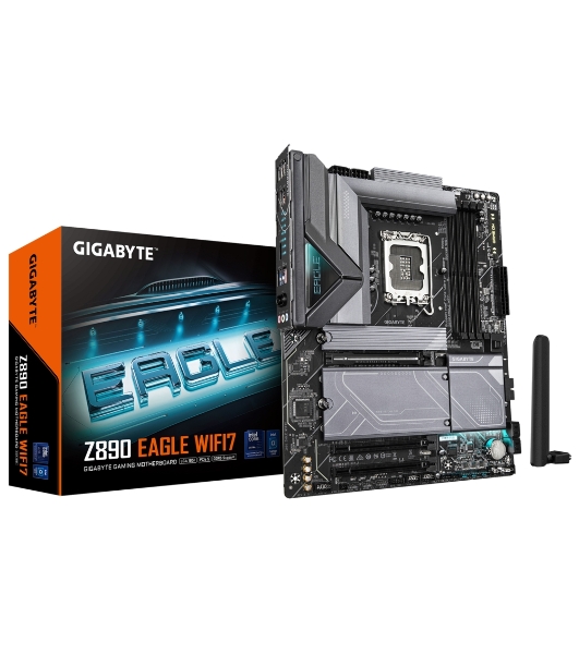 Материнская плата Gigabyte Z890 EAGLE WIFI7, LGA 1851, Intel Z890, 4xDDR5, 4xSATA, 4xM.2, 1xPCIe 5.0 x16, 2xPCIe 4.0 x4, 1xDP, 1xUSB-C, 1x 2.5Gb LAN, 4xUSB-A 3.2 Gen 1, 2xUSB-A 3.2 Gen 2, 3x3.5 мм, 7.1, 1xUSB4, ATX