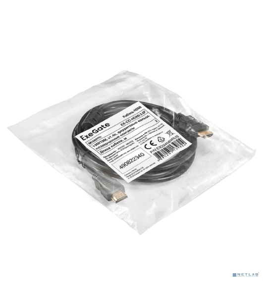 Кабель HDMI ExeGate EX-CC-HDMI-2.0F (19M/19M, 2м, v1.4b, ферритовые кольца, позолоченные контакты)