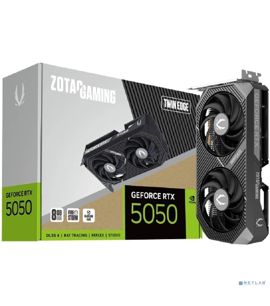 Видеокарта Zotac GAMING GeForce RTX 5050 TWIN EDGE, NVIDIA RTX 5050, 8 ГБ GDDR6, 128 бит, PCI-e 5.0, 1xHDMI, 3xDP, 2572 МГц