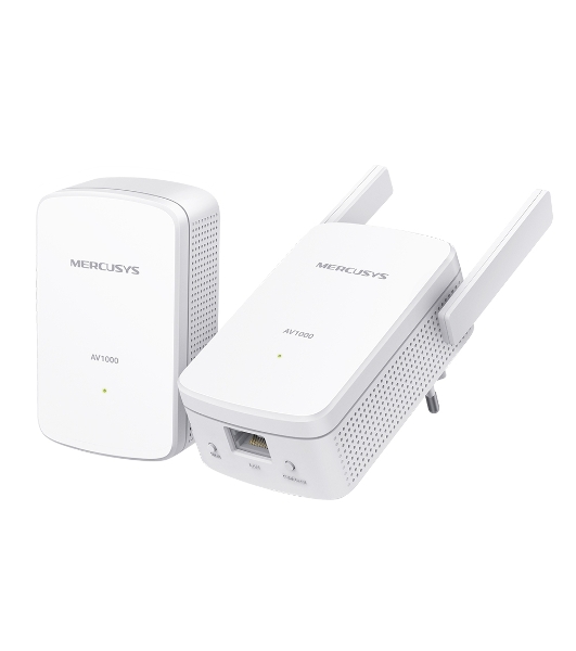 Комплект гигабитных Wi-Fi адаптеров Mercusys Powerline AV1000 Powerline kit with 300Mbps Wi-Fi, plug and play, up to 300 meters over an existing electrical circuit, the kit includes a MP510 and a MP500.