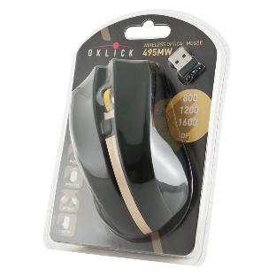 Мышь беспроводная Oklick 495MW черный/золотистый, 1600 dpi, радиоканал, USB, кнопки - 6