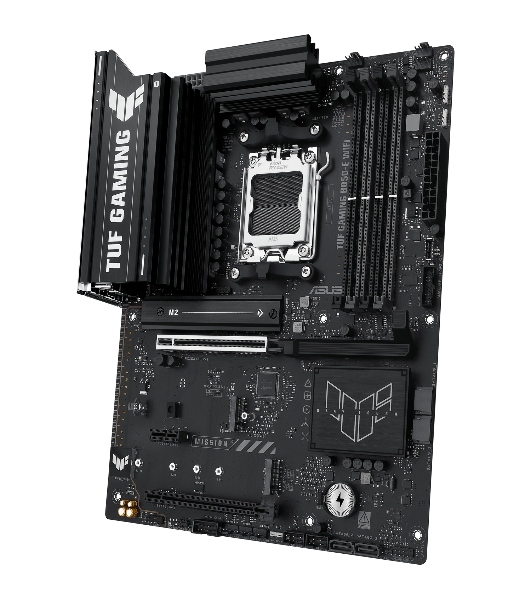 Материнская плата ASUS TUF Gaming B850-E WiFi, AM5, AMD B850, 4xDDR5, 4xSATA, 3xM.2, 1xPCIe 5.0 x16, 1xPCIe 4.0 x16, 1xPCIe x1, 1xDP, 1xHDMI, 2xUSB-C (1x10Gbps, 1x20Gbps), 3xUSB-A 5Gbps, 3xUSB-A 2.0, 1x2.5Gb LAN, Wi-Fi 6E, Bluetooth 5.3, 3x3.5 мм, 7.1, ATX