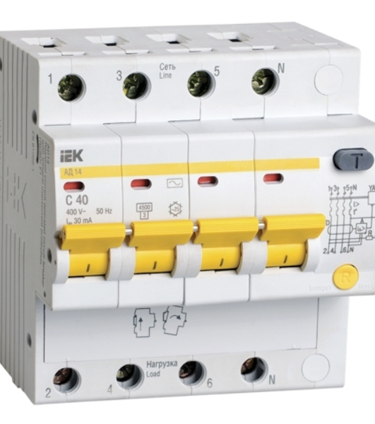 Выключатель автоматическийIEK MAD10-4-040-C-030 АД14 4Р 40А30мА IEK