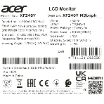 Монитор 23.8' Acer XF240YM3biiph Nitro IPS 1920x1080, 180 Гц, 4 мс, 16:9, 250 кд/м2, 2xHDMI, 1хDP, 1x3.5 мм, черный, фото16