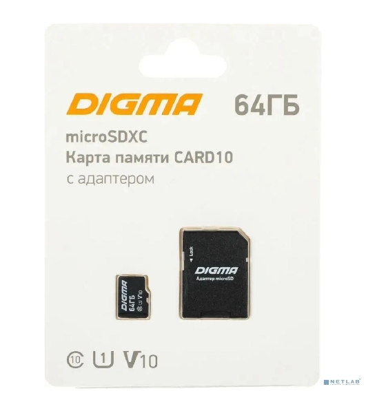 Флеш карта microSDXC 64Gb Class10 Digma CARD10 + adapter
