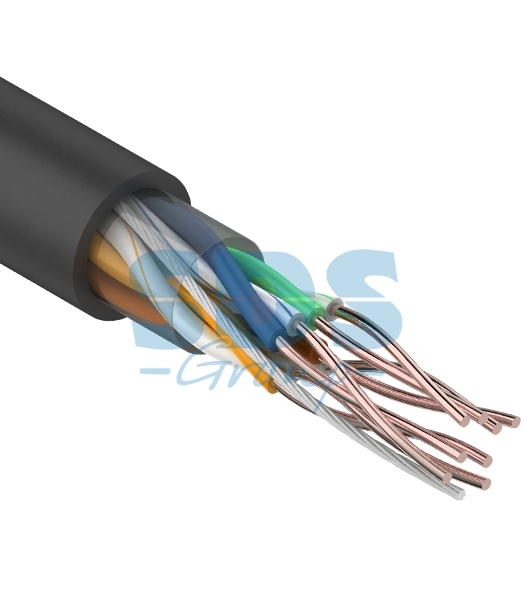 Кабель UTP Rexant 4PR 24AWG, CU (медь), cat.5e, 100 МГц, PE, черный, OUTDOOR, бухта 25 м