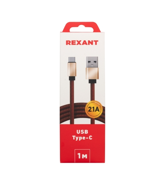 Кабель USB-Type-C Rexant 2A/leather/brown/1м