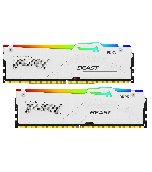 Оперативная память Kingston Fury Beast, DDR5, 32Gb (2x16Gb), 5600MHz, CL40, DIMM, с радиаторами, RGB, белый