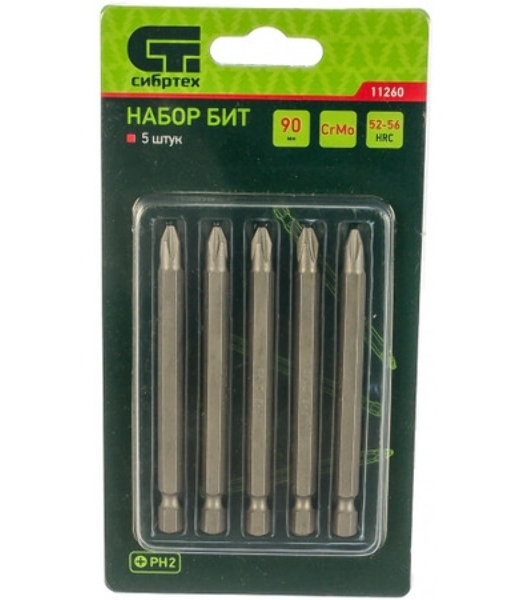 Набор бит Сибртех 11260ph2x90 сталь crmo 5шт