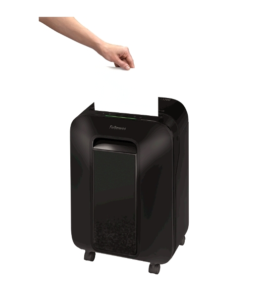 Шредер Fellowes PowerShred LX200 черный (секр.P-4)/перекрестный/12лист./22лтр./скрепки/скобы/пл.карты