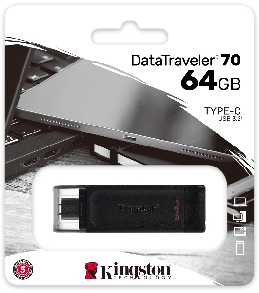 Флешка USB Kingston DataTraveler DT70 (DT70/64Gb), 64Gb, USB Type-C 3.2, R/W 70/45, черный