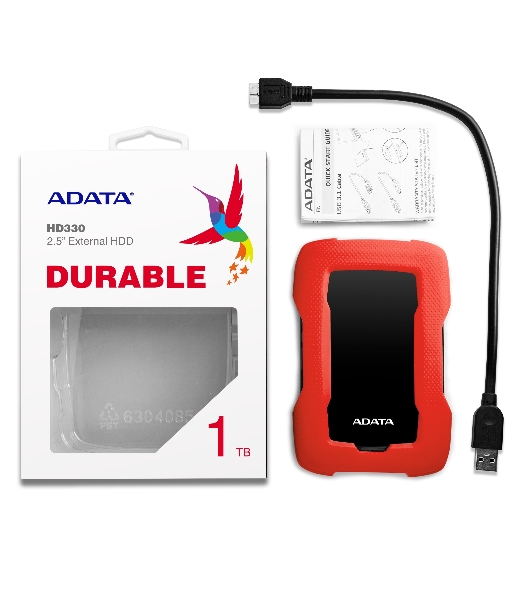 Внешний HDD 2.5' ADATA HD330, 1TB, USB 3.2 Gen 1 Type-A, 5400 rpm, красный