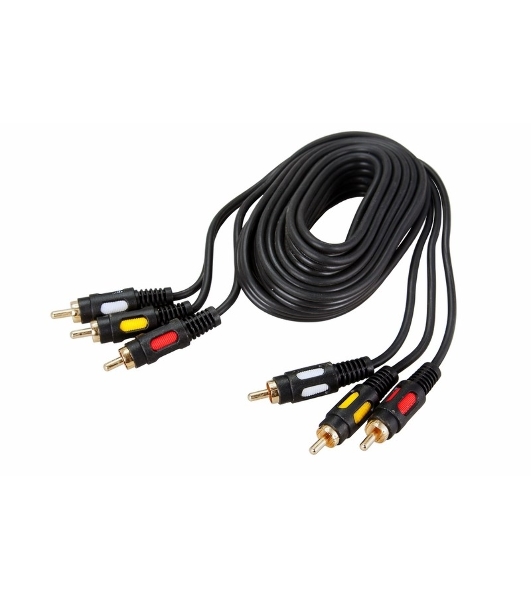 Шнур Rexant 3 RCA - 3 RCA, длина 1,5 м етра, черный (GOLD)