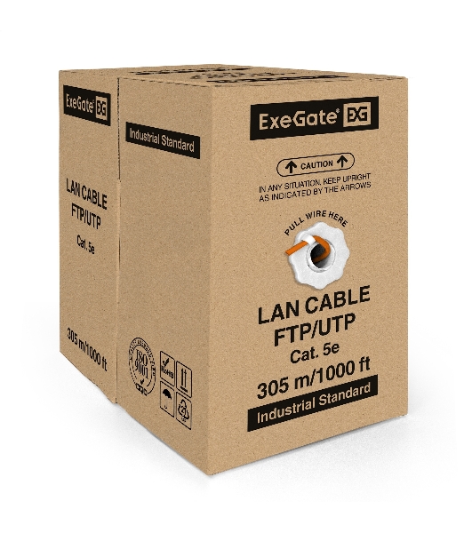 Кабель ExeGate FTP 4 пары кат.5e медь, 24AWG, экран, бухта 305м, оранжевый, LSZH