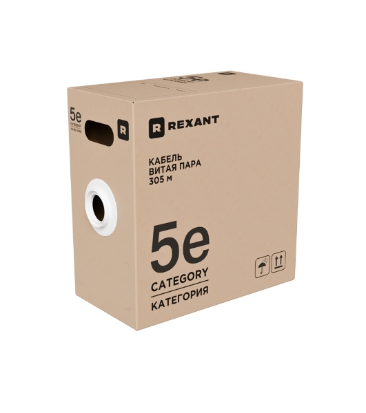 Кабель витая пара Rexant F/UTP, cat.5e, ZH нг(А)-HF, 4x2x0,52 мм, 24AWG, INDOOR, SOLID, серый, 305м