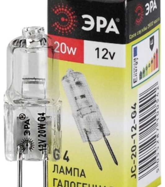Лампа галогенная ЭРА G4-JC-20W-12V(100/1000/20000)