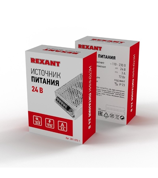 Источник питания Rexant 220 V AC/24 V DC 3 A 72 W с разъемами под винт, без влагозащиты (IP23)