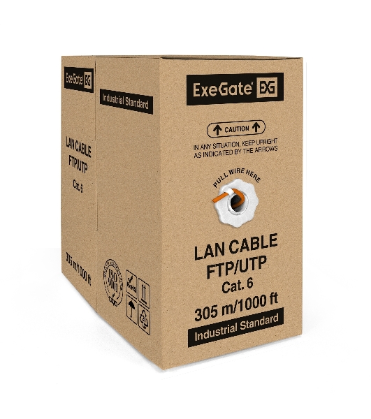Кабель ExeGate FTP 4 пары кат.6 медь, 23AWG, экран, бухта 305м, оранжевый, LSZH