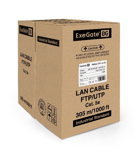 Кабель ExeGate EX289281RUS UTP4-C5e-CU-S25-IN-LSZH-GR-305 UTP 4 пары кат.5e медь, 25AWG, LSZH, бухта 305м, серый