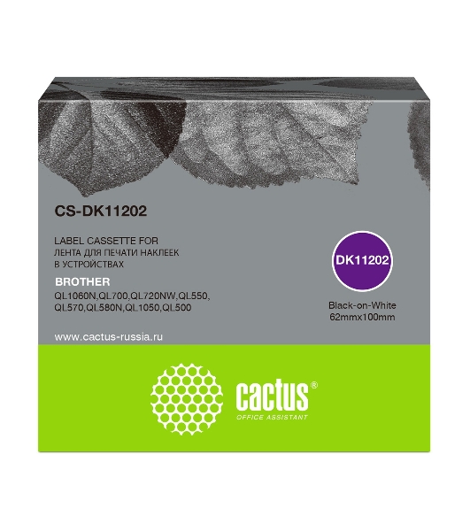 Картридж ленточный Cactus CS-DK11202 черный для Brother P-touch QL-500, QL-550, QL-700, QL-800