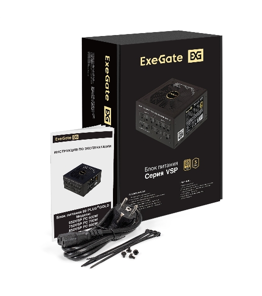 Блок питания ExeGate 750VSP FС (EX297232RUS), 750Вт, 80 PLUS Gold, 120мм, модульный, черный