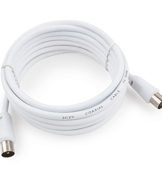 Кабель телевизионный Cablexpert CCV-515-W-3M, Coaxial M/F, белый, 3м