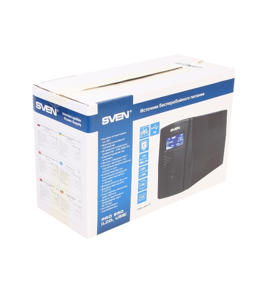 Источник бесперебойного питания SVEN Pro 650 650VA/390W LCD, USB, RJ-45 (2 EURO)