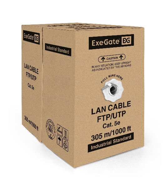 Кабель ExeGate EX289281RUS UTP4-C5e-CU-S25-IN-LSZH-GR-305 UTP 4 пары кат.5e медь, 25AWG, LSZH, бухта 305м, серый