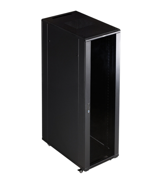 Шкаф серверный Lanmaster (TWT-CBB-42U-8X10-G1) напольный 42U 800x1000 мм пер. дв. стекл. задн. дв. двуст. 2 бок. пан. 800 кг черный IP20