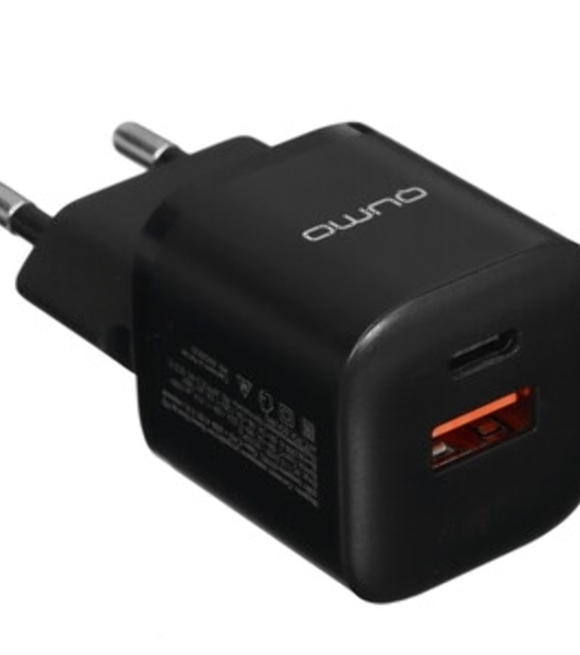 Сетевое зарядное устройство Qumo Energy PD 20W (Charger 0071), два порта: Type-C PD + USB-A QC3.0, черный