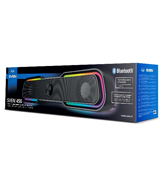 Акустическая система SVEN 450 2.0 (2x5W, Bluetooth, RGb-подсветка) черная