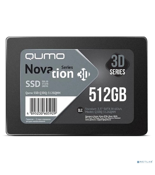 Накопитель SSD QUMO Novation 3D, 512Gb, SATA III, 2.5', R/W 530/500
