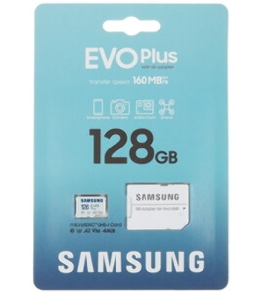 Флеш карта microSDXC 128Gb Samsung EVO Plus Class 10, A2, V30, UHS-I, W 90 МБ/с, R 160 МБ/с, MB-MC128SA/KR адаптер на SD