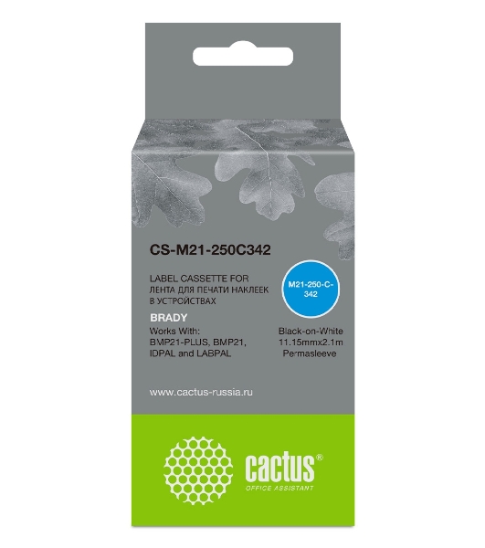 Картридж ленточный Cactus CS-M21-250C342 черный шрифт, белый фон (11.15 мм, 2.1 м) для Brady BMP21-PLUS, BMP21, BMP21-LAB