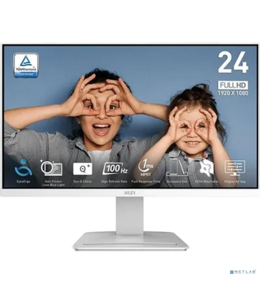 Монитор 23.8' MSI Pro MP2412W VA LED 1920x1080, 100 Гц, 250 кд/м², 16:9, 1xHDMI, 1xDP, белый